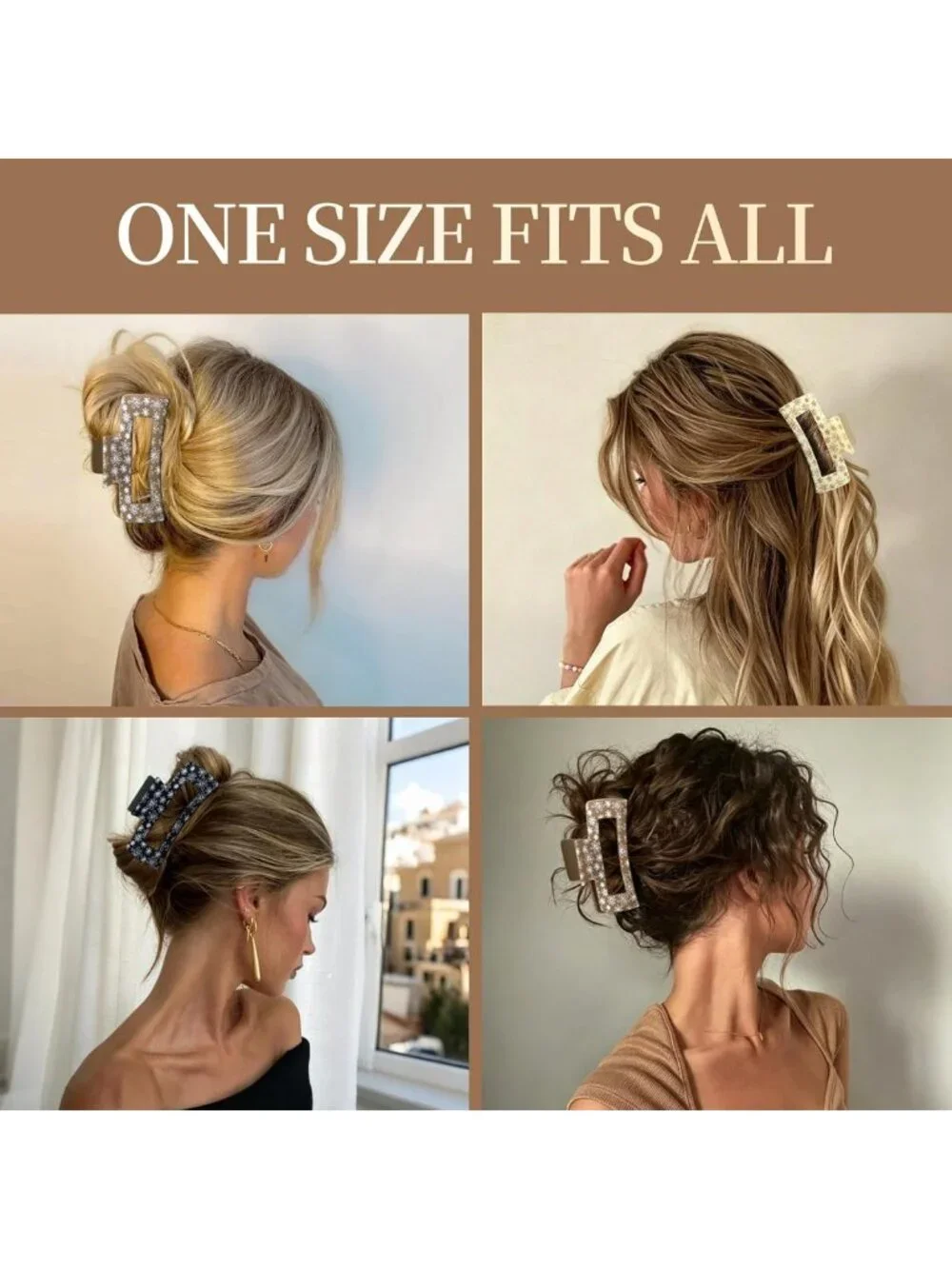 Stylish Large Square Flower Hair Claw Clips for Women - Brown Hair Accessories